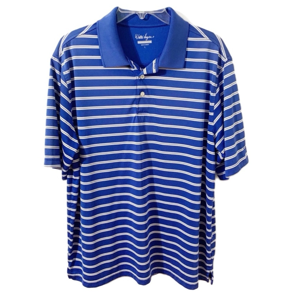 Walter Hagen Short Sleeve Three Button Placard Polo Collar Striped Golf Shirt